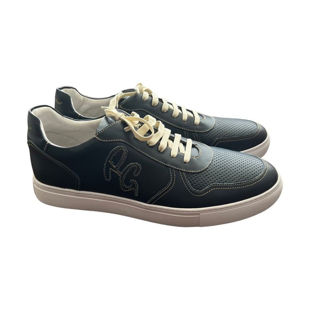 Robert Graham Barrelman Leather Sneakers In Navy Blue Size 11